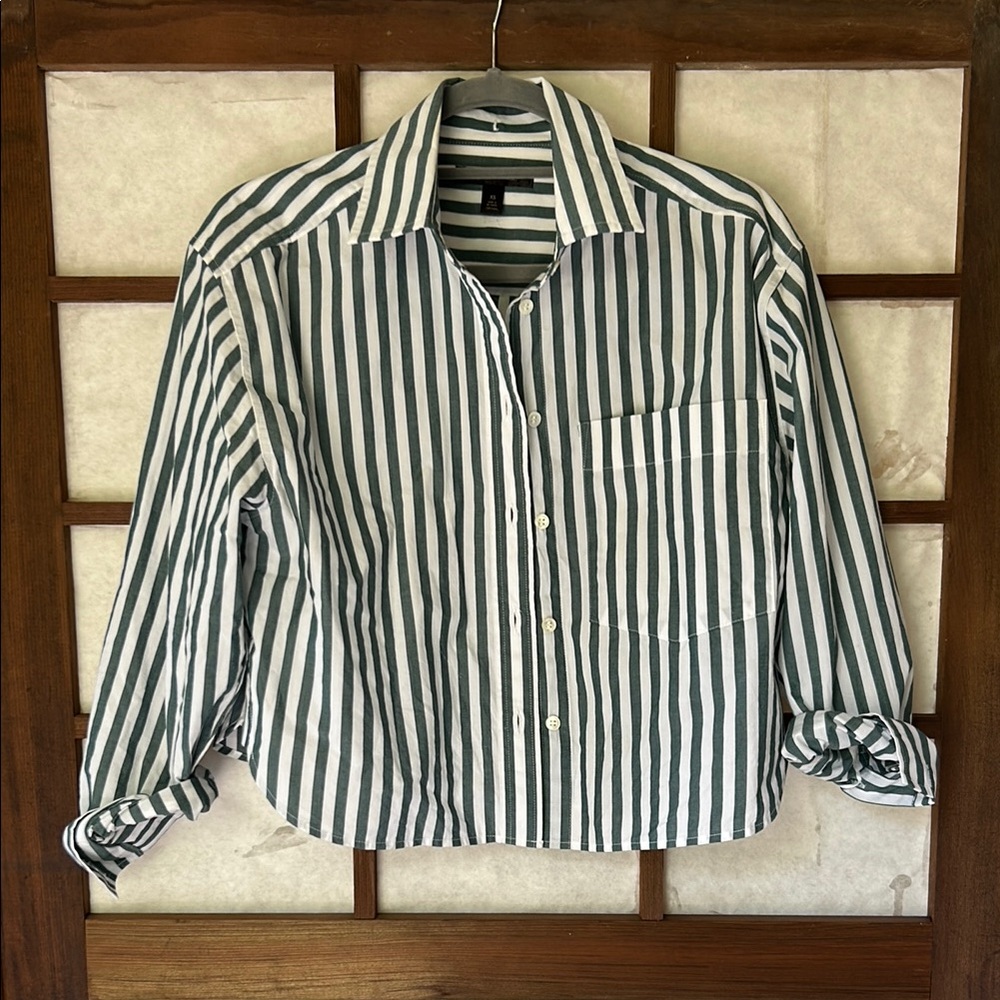Banana Republic Women’s Cotton Poplin Shirt - Green Striped
